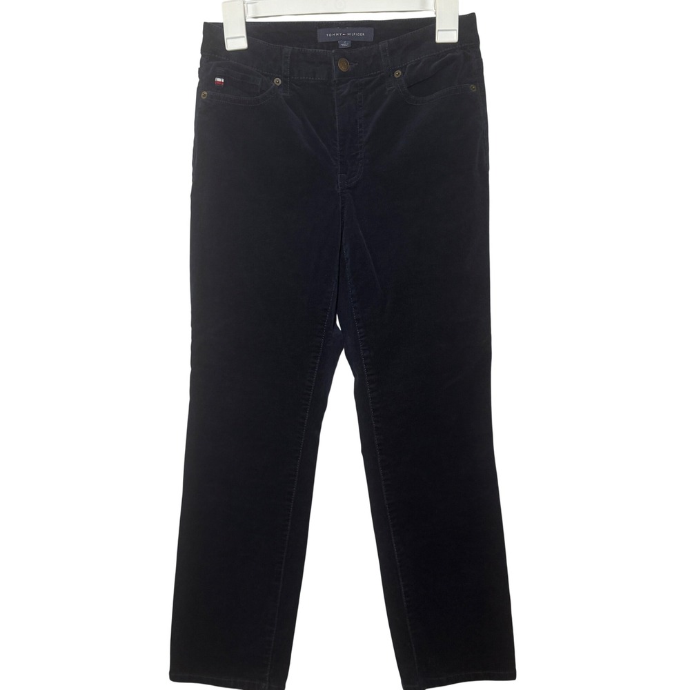 Tommy Hilfiger Tribeca Straight Ankle Corduroy Pants Navy Blue Womens Size 2